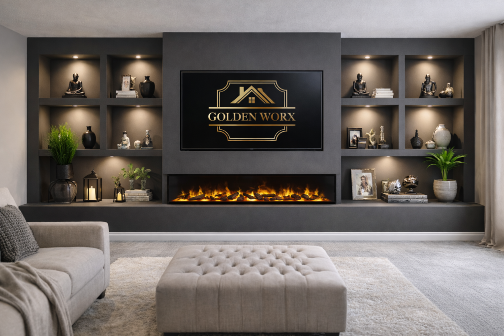 GoldenWorx – High-Quality Media Wall Solutions At Custom Media Work Solution, we specialize in creating custom, functional, and aesthetically refined solutions for homes and commercial spaces. Our expertise lies in designing and installing modern media walls, decorative interior elements. Our goal is to deliver high-quality, stylish, and practical solutions that perfectly match each client’s vision and needs.
