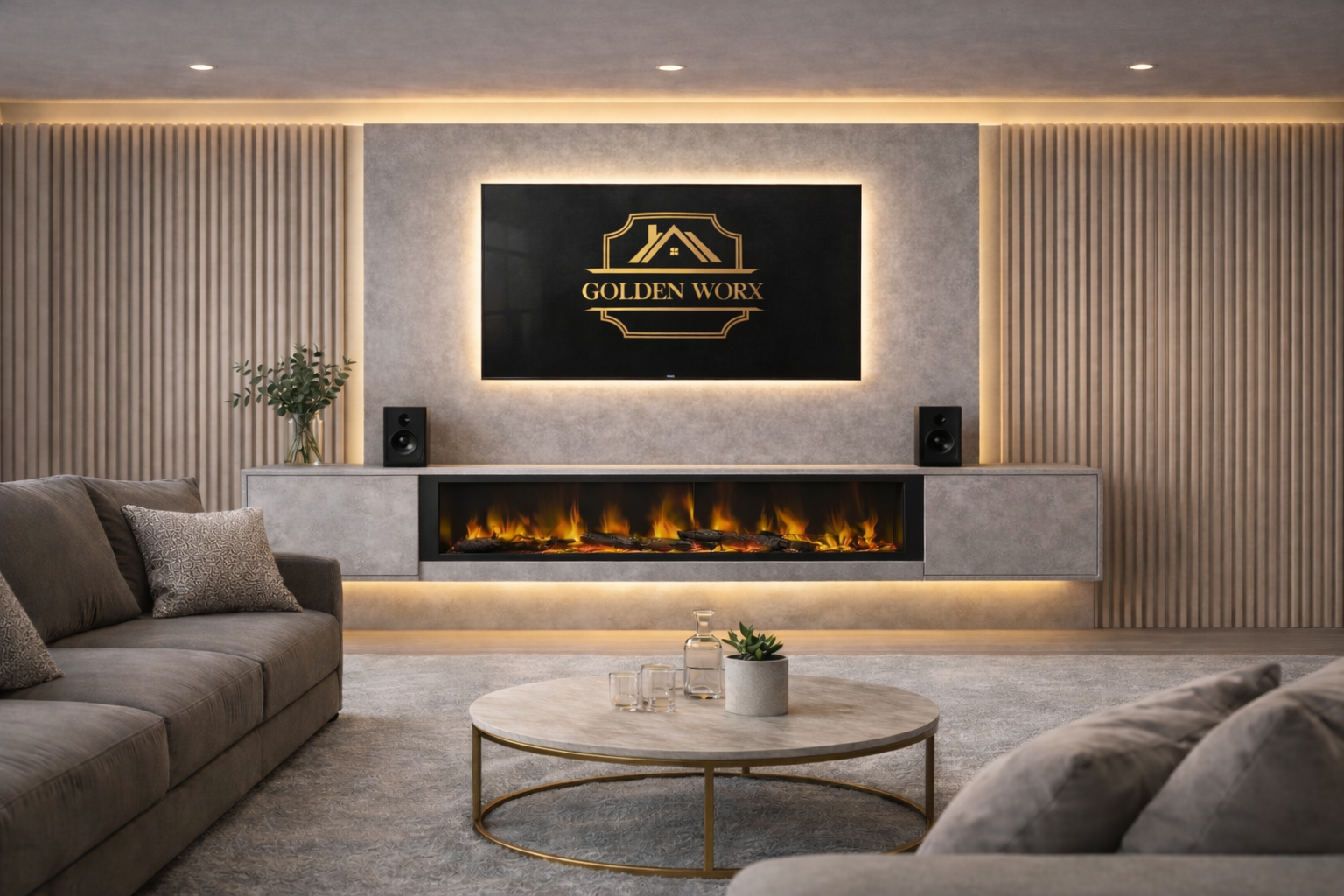 GoldenWorx - Media wall - premium media wall - media wall solutions - making media wall - media walls - Goldwn worx Goldenworx ideas for your home or office