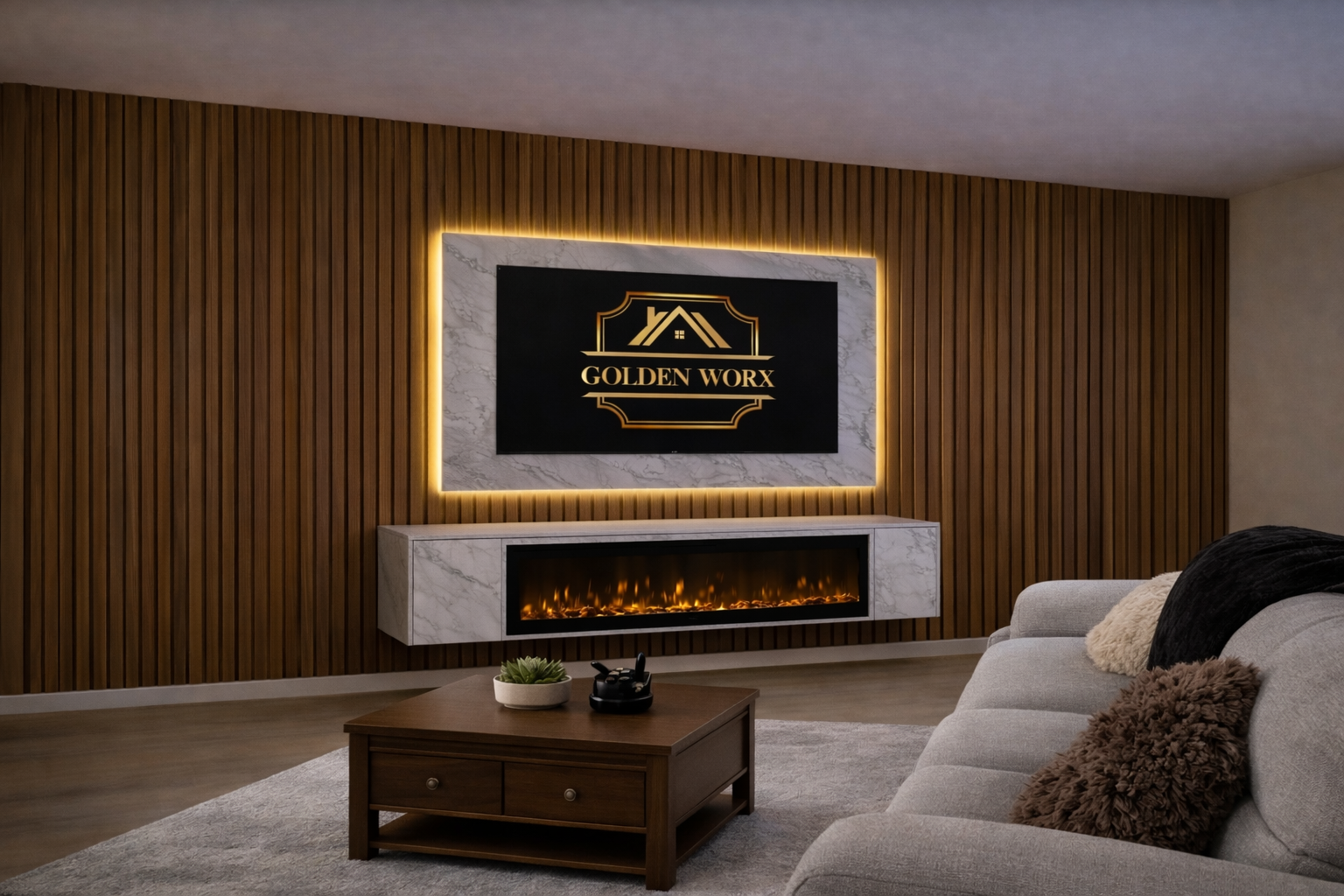 GoldenWorx - Media wall - premium media wall - media wall solutions - making media wall - media walls - Goldwn worx Goldenworx ideas for your home or office