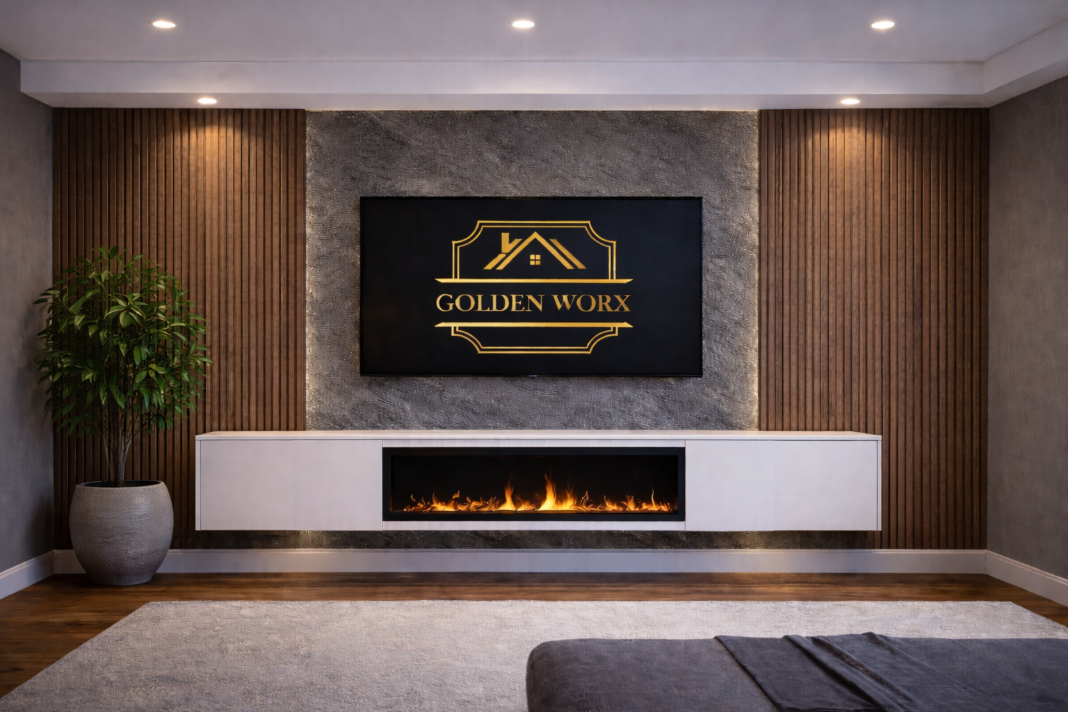 GoldenWorx - Media wall - premium media wall - media wall solutions - making media wall - media walls - Goldwn worx Goldenworx ideas for your home or office