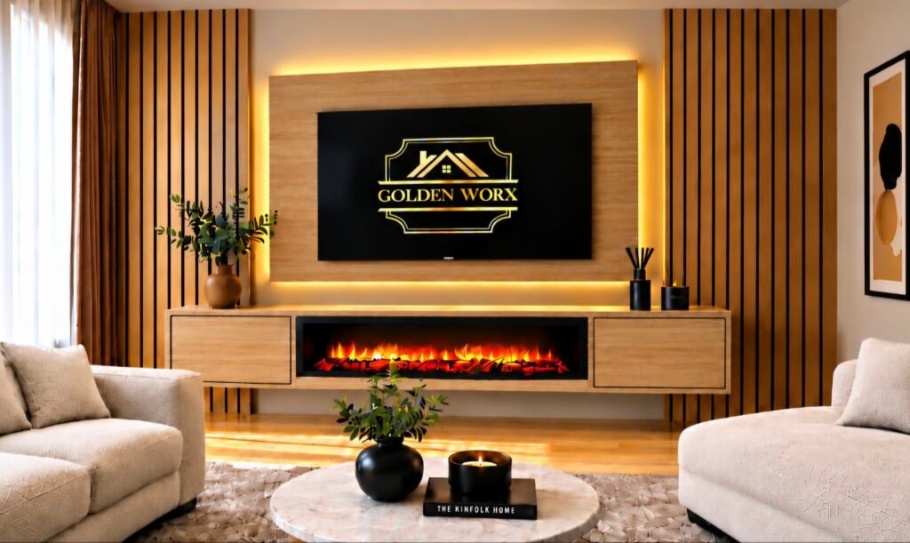 Premium Fireplace Unit media wall by goldenworx